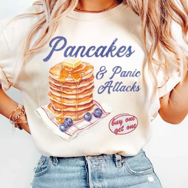 Pancakes And Panic Attacks Shirt, Funny Mental Health TShirt, Sarcastic Mental Health Tee, Funny Gift For Her & Him...
