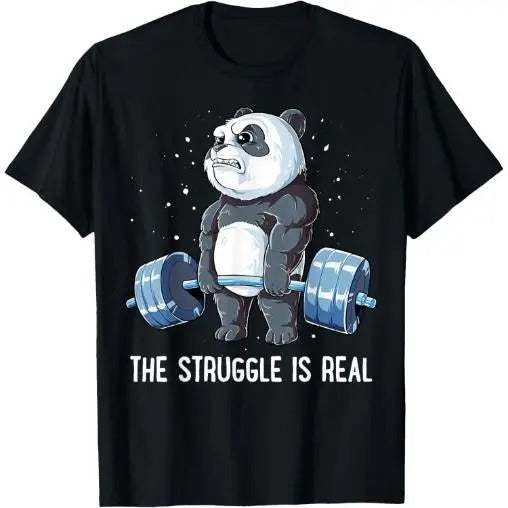 Panda The Struggle Is Real Weightlifting Fitness Gym Funny T-Shirt Made in USA Hoodie, Sweatshirt | HypeCrazeTee.com