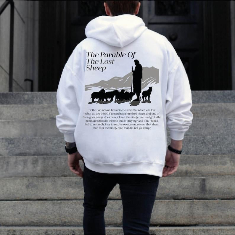 Parable Of The Lost Sheep Back Hoodie, Faith Clothing, Bible Verse Hoodie, Worship Gospel Hoodie, Christian Religious...