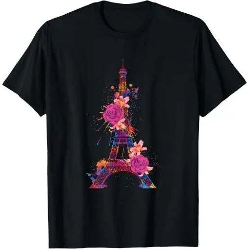 Paris Colorful Eiffel Tower with Rose France Souvenir French T-Shirt Made in USA Hoodie, Sweatshirt | HypeCrazeTee.com
