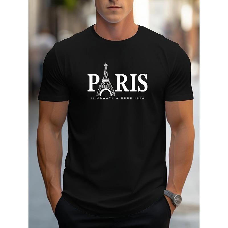 Parisian Chic LETTERS Print Mens T-Shirt - Soft, Breathable & Loose Fit - Ideal Spring Summer Casual Top for Trendsetters
