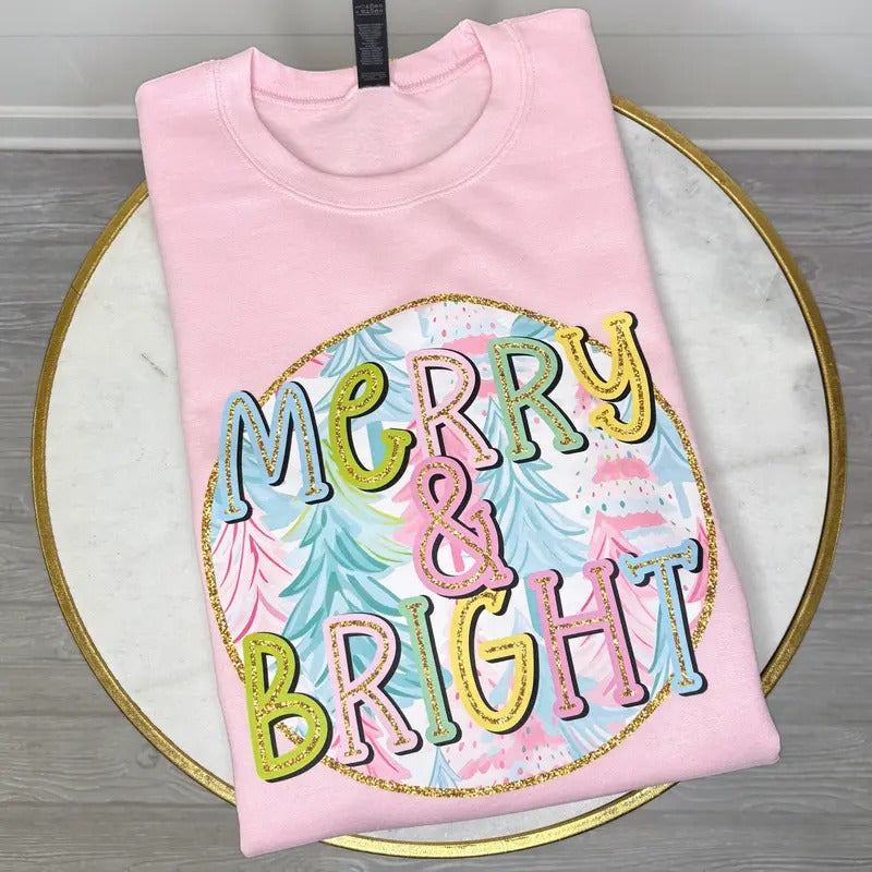 Pastel Merry & Bright Trees Sweatshirt 'NLB' T-Shirts, Hoodie | HypeCrazeTee.com