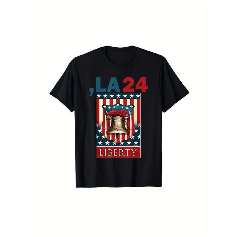 Patriotic Black T - Shirt - "LA24 Liberty" with American Flag & Liberty Bell Graphic Hoodie, Sweatshirt | HypeCrazeTee.com