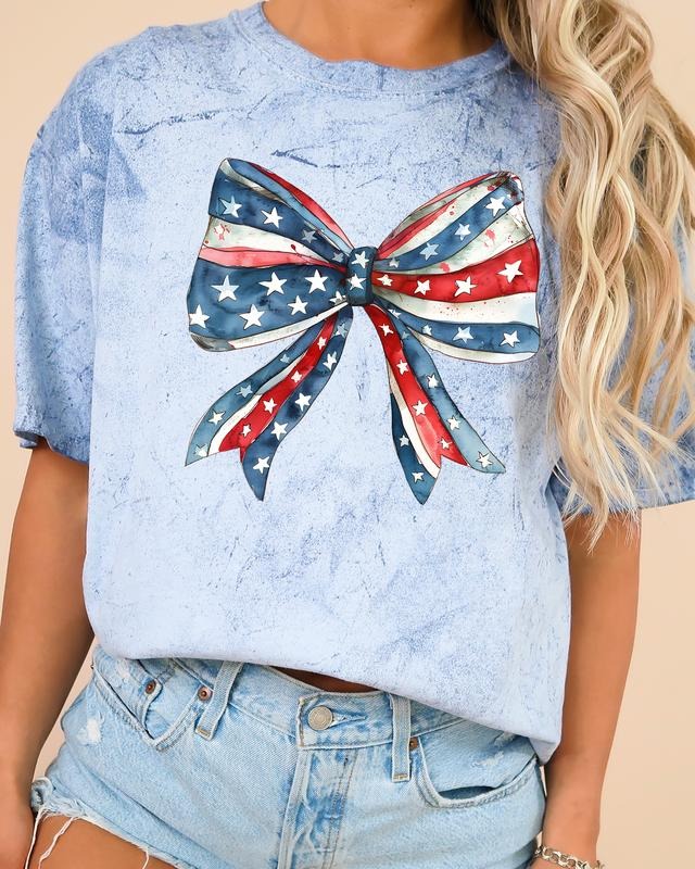 Patriotic Bow, Ribbon, USA, 4th Of July, Memorial Day, Color Blast, Comfort Colors Tshirt, Women's Comfort Color Tee,...