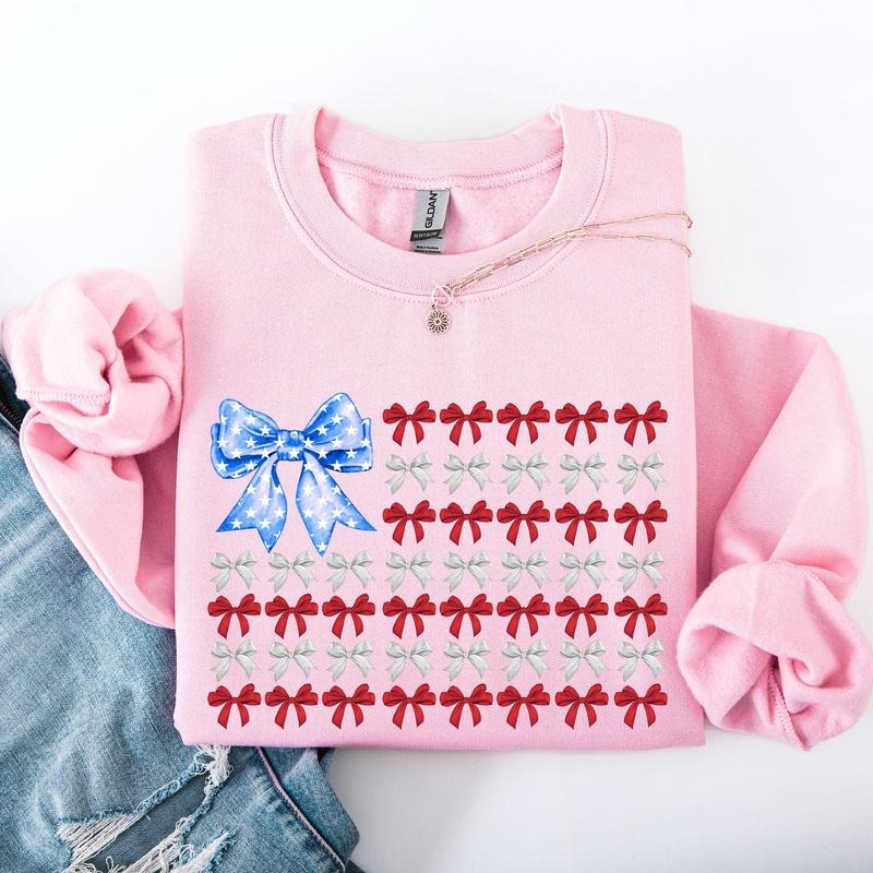 Patriotic Bows, Flag, USA, Coquette, Ribbons, America, 4th of July Sweatshirt T-Shirts, Hoodie | HypeCrazeTee.com