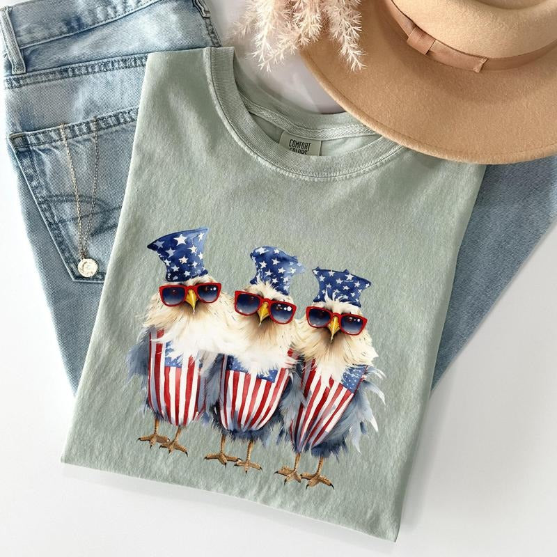 Patriotic Chickens, Hippie, Funny, Patriotic, 4th of Tshirt, Women's Crew Neck, Crewneck Hoodie, Sweatshirt