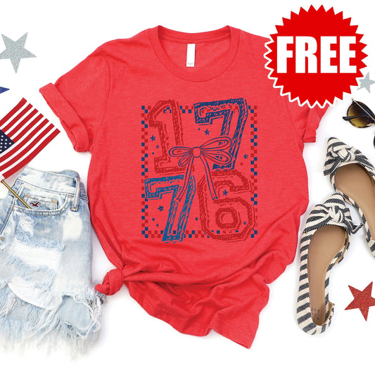 1776 Checker Tee - Heather Red - FREE