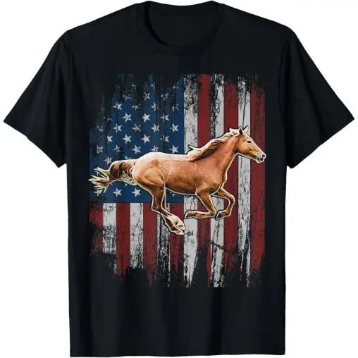 Patriotic Horse American Flag Horseback Riding Farm Gift T-Shirt  Made in USA Hoodie, Sweatshirt | HypeCrazeTee.com