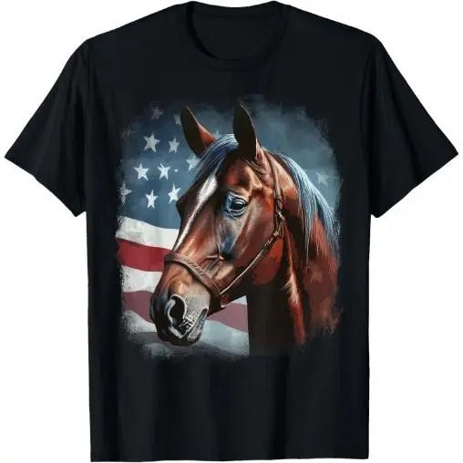 Patriotic Horse American Flag Horseback Riding Western Farm T-Shirt Made in USA Hoodie, Sweatshirt | HypeCrazeTee.com