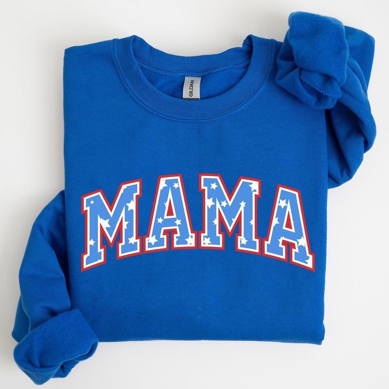 Patriotic Mama, Stars and Stripes, 4th of July Sweatshirt, Women's Crew Neck, Crewneck T-Shirts, Hoodie | HypeCrazeTee.com
