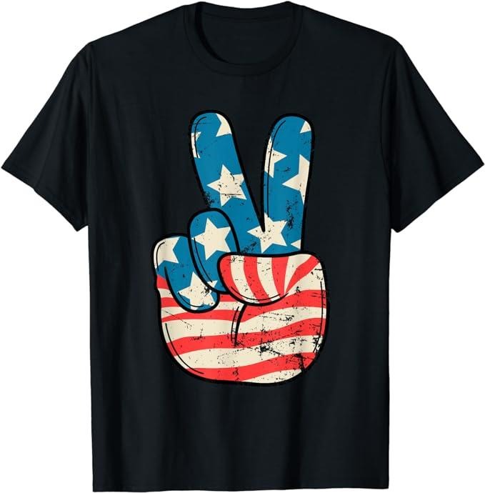 Patriotic Shirts For Men, American Flag Peace Sign Hand 4th of July Patriotic T-Shirt Menswear Top Casual Cotton Basic...