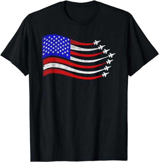 Patriotic Shirts For Men, American Patriotic Fighter Jets USA Flag Waving 4th of July T-Shirt Menswear Top Casual Cotton...