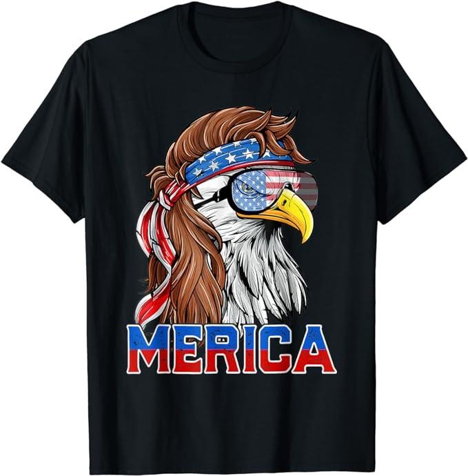 Patriotic Shirts For Men, Bald Eagle Mullet Merica American Flag Patriotic 4th Of July T-Shirt Menswear Top Casual Cotton...