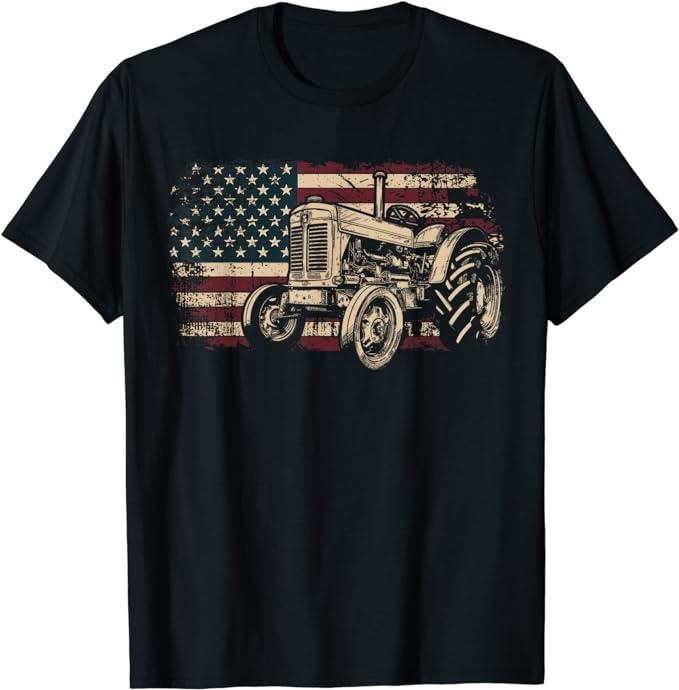 Patriotic Shirts For Men, Farm Tractor Proud Farmer Patriotic American Flag Tractor T-Shirt Menswear Top Casual Cotton...