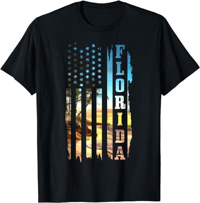 Patriotic Shirts For Men, Florida American Flag Pride Beach Surfer Patriotic Gift T-Shirt Menswear Top Casual Cotton...