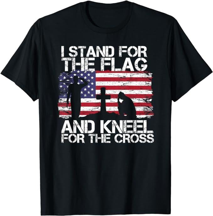 Patriotic Shirts For Men, I Stand For The Flag And Kneel For The Cross US Flag Shirt Menswear Top Casual Cotton Basic...