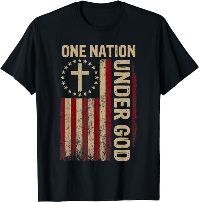 Patriotic Shirts For Men, One Nation Under God Flag 4th Of July Patriotic Christian T-Shirt Menswear Top Casual Cotton...