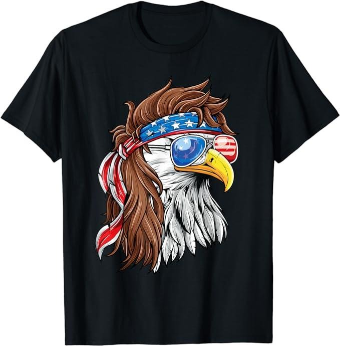 Patriotic Shirts For Men, Patriotic Bald Eagle Mullet USA American Flag 4th of July T-Shirt Menswear Top Casual Cotton...