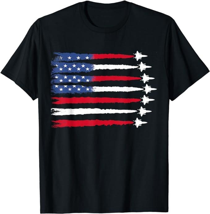 Patriotic Shirts For Men, Patriotic Red White Blue USA Flag Fighter Jets 4th of July T-Shirt Basic Casual Cotton Menswear...
