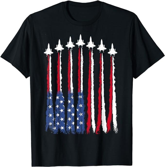 Patriotic Shirts For Men, Patriotic Red White Blue USA Flag Fighter Jets 4th of July T-Shirt Cotton Casual Menswear Top...