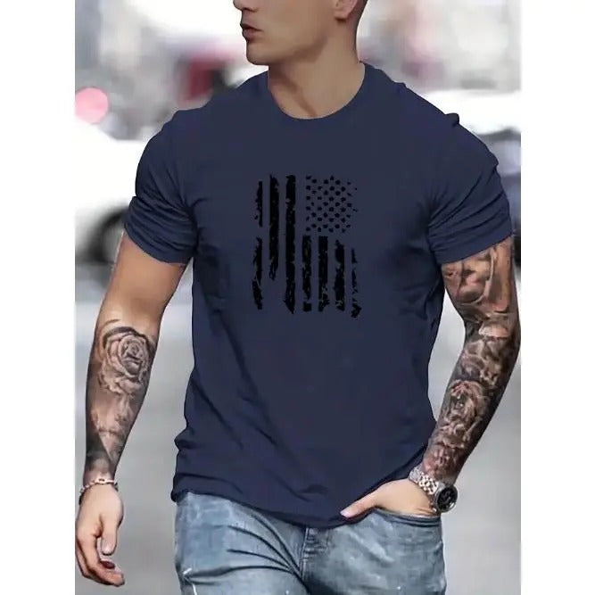 Patriotic Summer Tee - Men's Casual Short Sleeve T-Shirt with Vibrant US Flag Print, Perfect for Daily Wear & Fourth of...