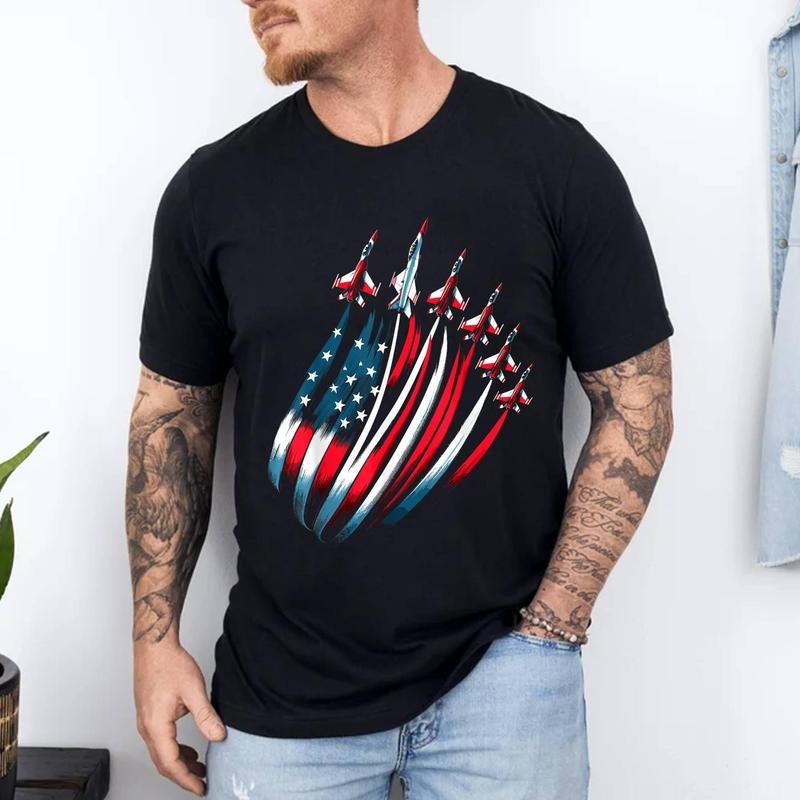 Patriotic USA Flag Fighter Jets Boys 4th of July T-Shirt | Unisex Cotton Tee, Top Menswear Hoodie, Sweatshirt