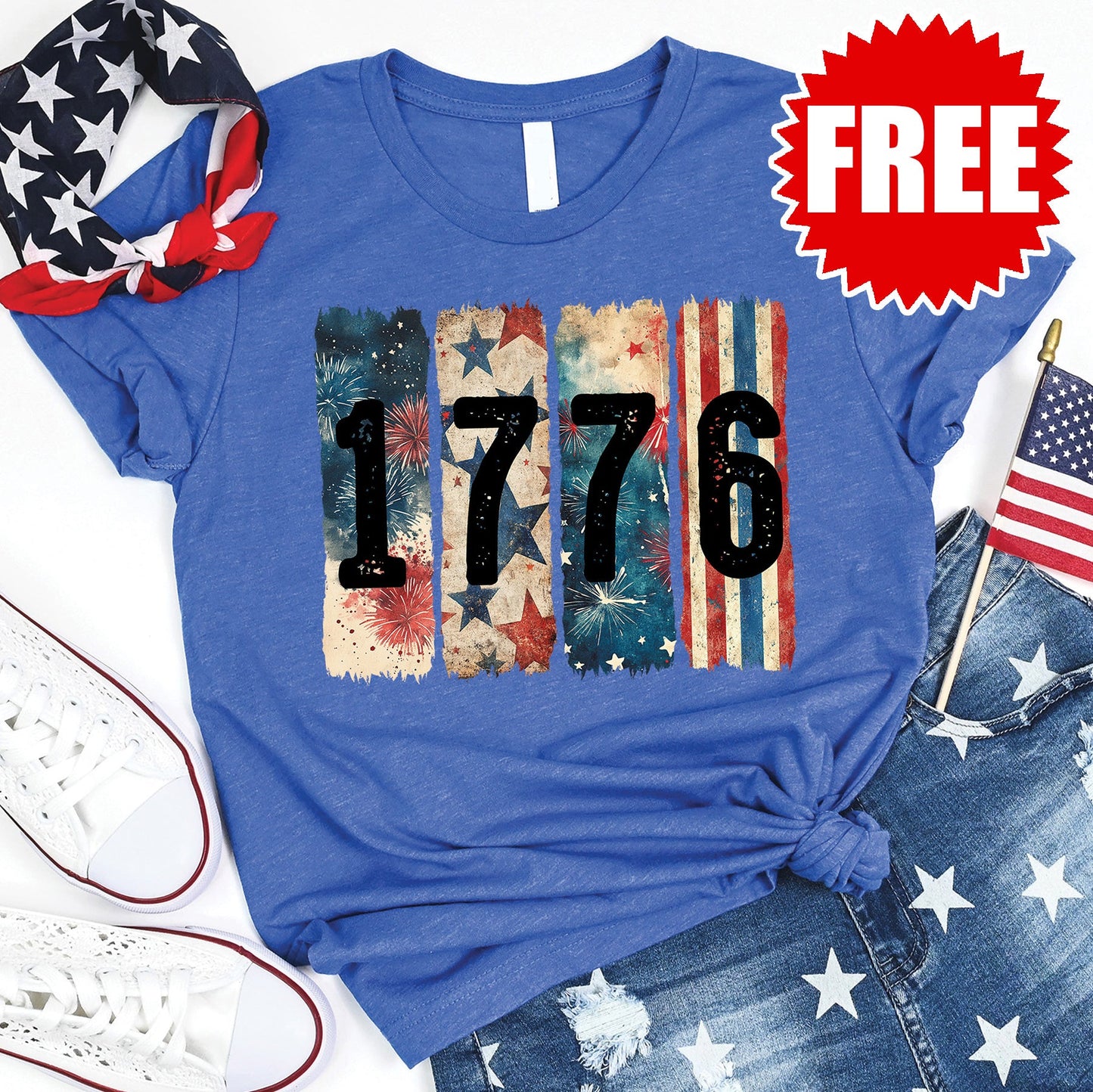 1776 Tee - Heather Royal Blue - FREE