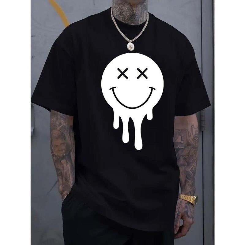 Pattern printed men's round neck short sleeved T-shirt, fashionable T-shirt, comfortable and breathable casual sports top...