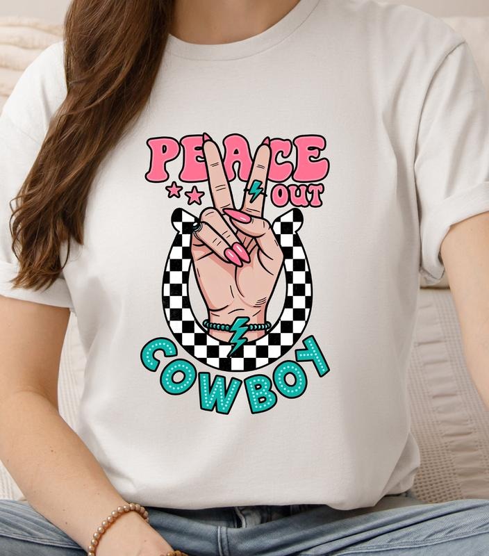 Peace Out Cowboy Sublimation Shirt, Western Cowgirl Shirt, Retro Cowgirl Tee, Modern Rodeo Tee, Trendy Western Shirt...