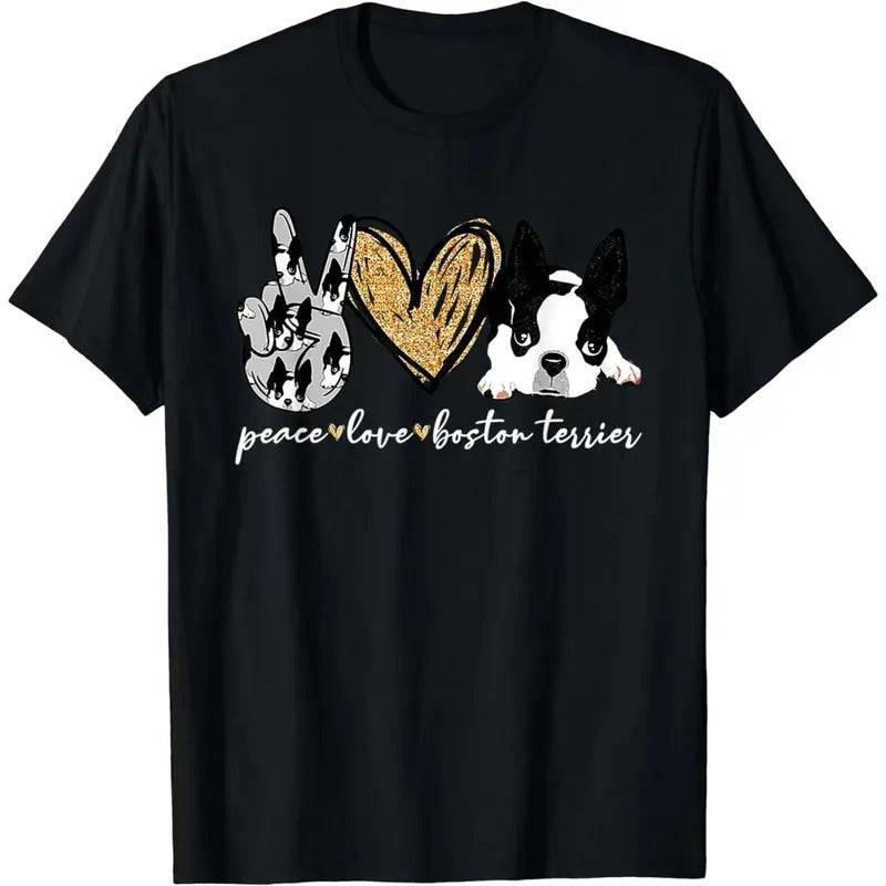 Peace, Love & Boston Terriers: Dog Mom's Delight T-Shirt Hoodie, Sweatshirt | HypeCrazeTee.com