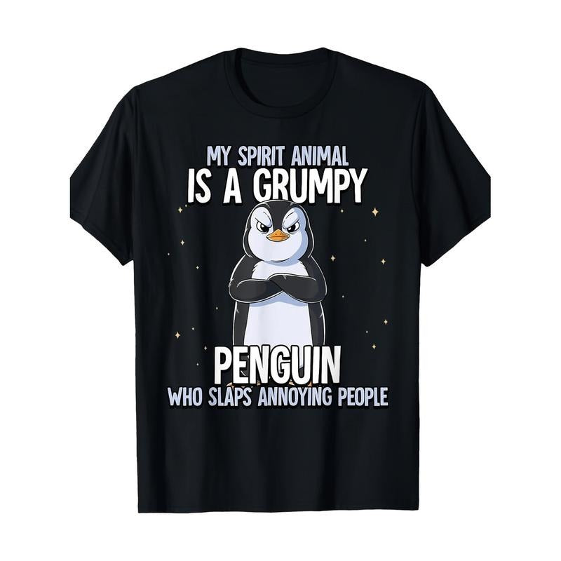 [Penguin Graphic T-Shirt] Men's Funny Penguin Graphic T-Shirt - "My Spirit Animal is a Grumpy Penguin" Saying Tee