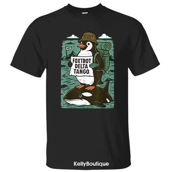 Penguin Resist FDT Foxtrot Delta Tango Shirt,  Penguins Protest Against Tariffs Graphic Design Unisex Cotton T-shirt for...