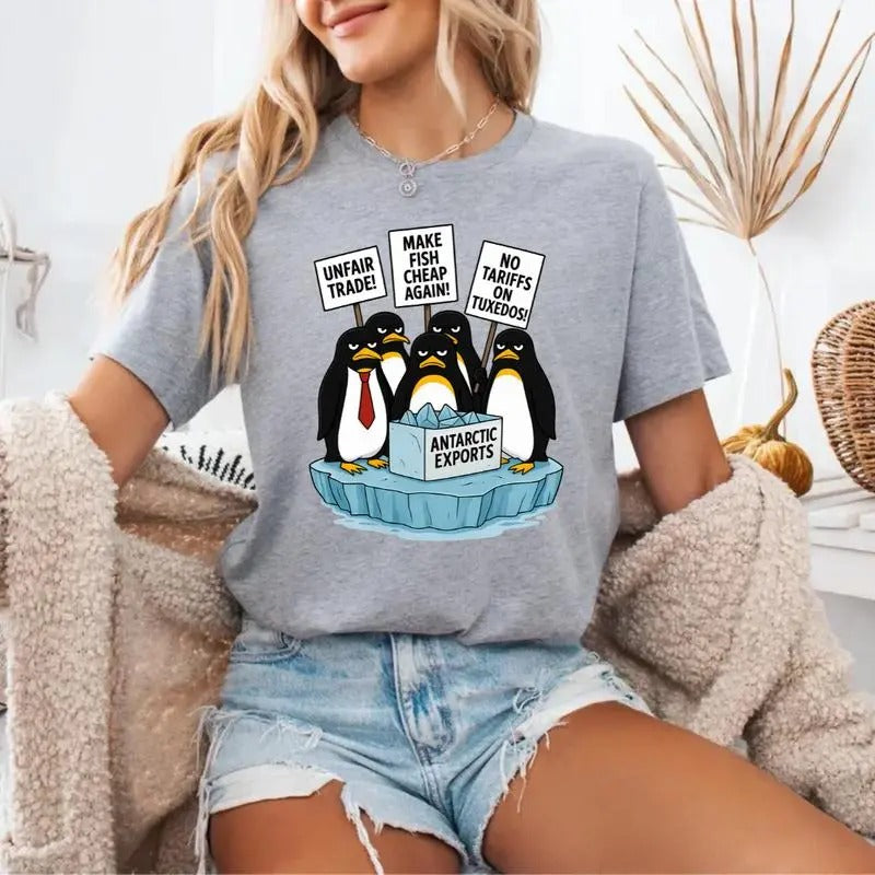 Penguins Protest Against Tariffs Funny Penguin Tariff T-shirt, Shirt Made in USA Hoodie, Sweatshirt | HypeCrazeTee.com