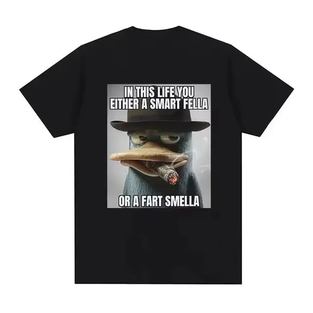 Perry Platypus Youre Either A Smart Fella or A Fart Smella Funny Vintage Graphic Tee Men's Women's Fashion Oversized T...