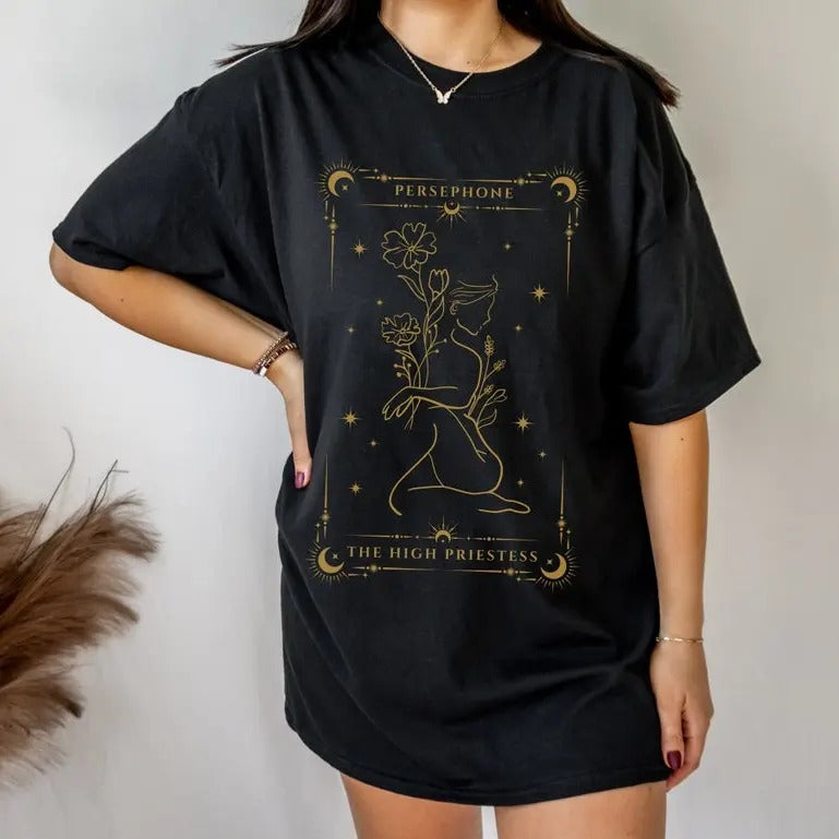 Persephone Botanical Tarot Shirt Greek Mythology Shirt Dark Academia Herbology Shirt High Priestess Indie Tarot Wildflowers Botanical Shirt T-Shirts, Hoodie, Sweatshirt