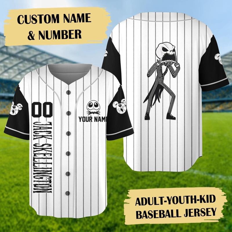 Personalize Skeleton Name And Number Baseball Jersey, Sport Tee, Adult Jersey, Holiday Trip Shirt, Cartoon Custom 4th of...