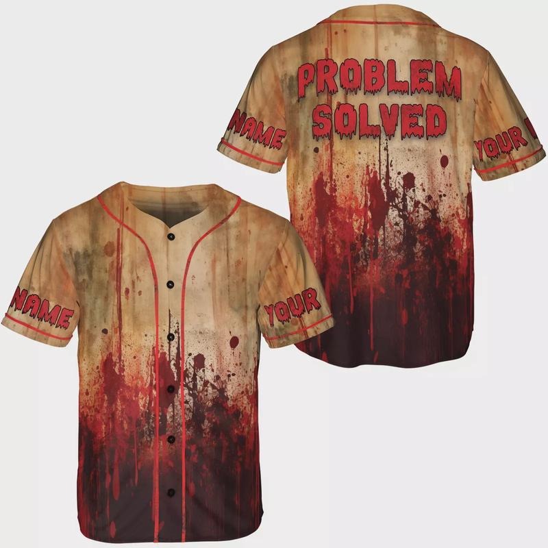 Personalized Bloody Problem Solved Halloween Baseball Jersey Shirt Hoodie, Sweatshirt | HypeCrazeTee.com