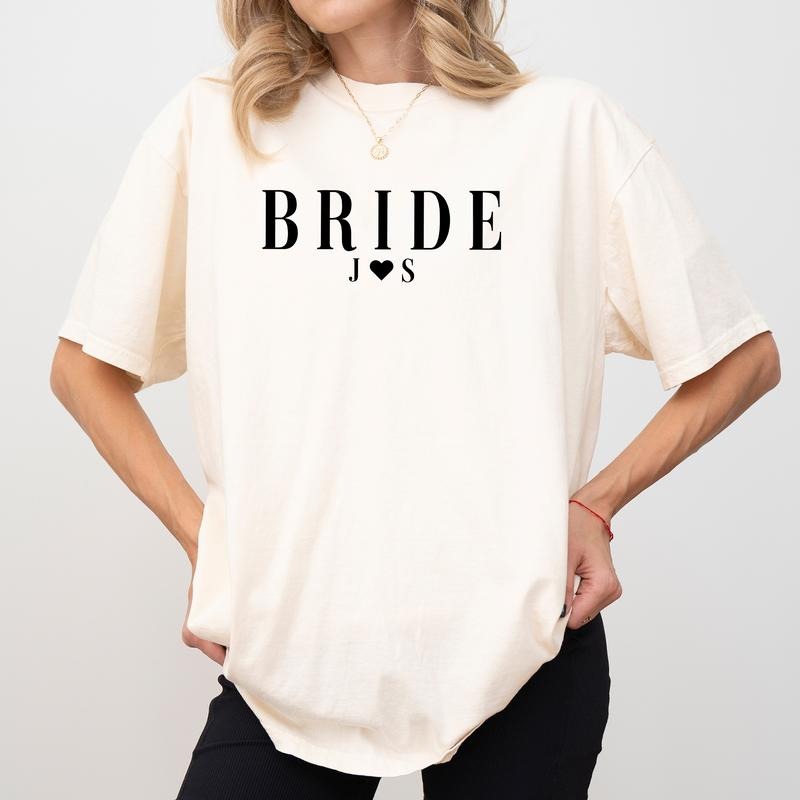Personalized Gift For Bride, Custom Name Couple Comfort Color Shirt, Bride T-shirt, Engagement Gift, Unique Bridal Shower...