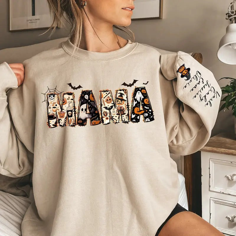 Personalized Halloween Mama Sweatshirt, Spooky Mama Shirt, Gift for Mom, Spooky Mama Sweatshirt, Halloween Shirt, Custom...