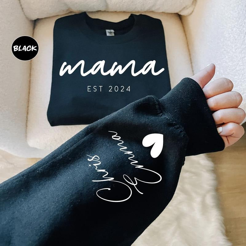 Personalized Mom and Est. Date Sweatshirt, Custom Mom Sweatshirt with Kids Name on Sleeve, Mom Gift Sweater, Gift for...