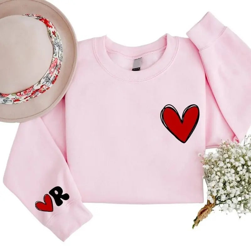 Personalized Valentine'S Heart Valentines Initial Sleeve Custom Name Valentine'S T-Shirts, Hoodie, Sweatshirt