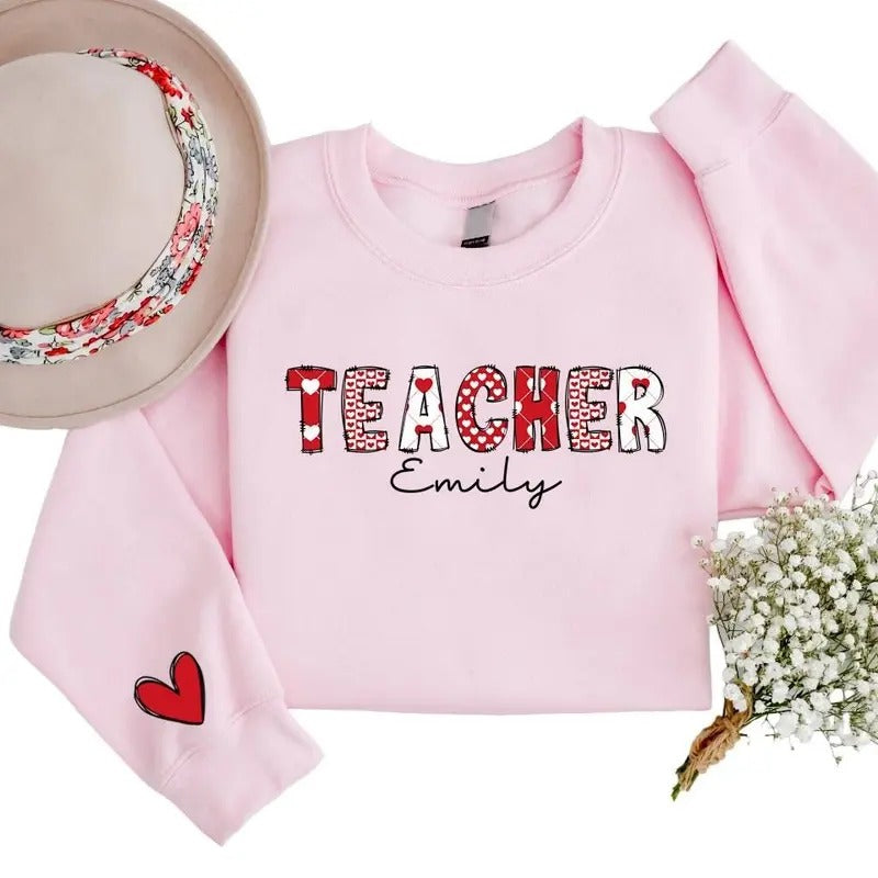 Personalized Valentine's Sweatshirt with Heart, Valentines Sweatshirt for Women with Initial on Sleeve, Custom Name...