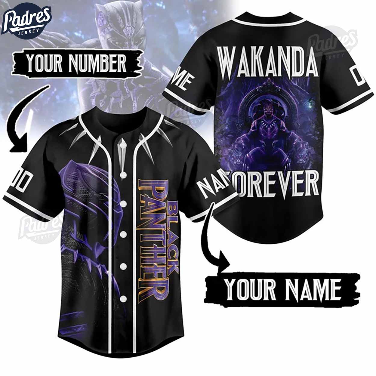 Personalized Wakanda Forever Black Panther Baseball Jersey - Padres Jersey Oasis: Elevate Your Baseball Style Game