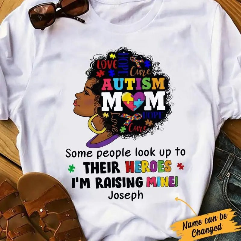Personlized Autism Mom BWA Raising Her Hero T Shirt AG52 29O34 Hoodie, Sweatshirt | HypeCrazeTee.com