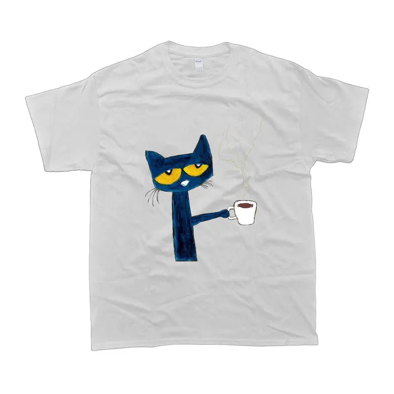 Pete the Cat - with Coffee - Men's Short Sleeve Graphic T-Shirt Top Hoodie, Sweatshirt | HypeCrazeTee.com