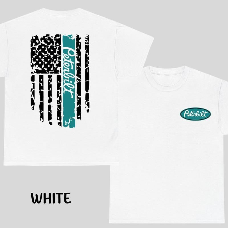 Peterbilt American Flag T-Shirt - Double-Sided Graphic Tee, Unisex Cotton Shirt Men, USA Patriotic Apparel, Casual Outfit...