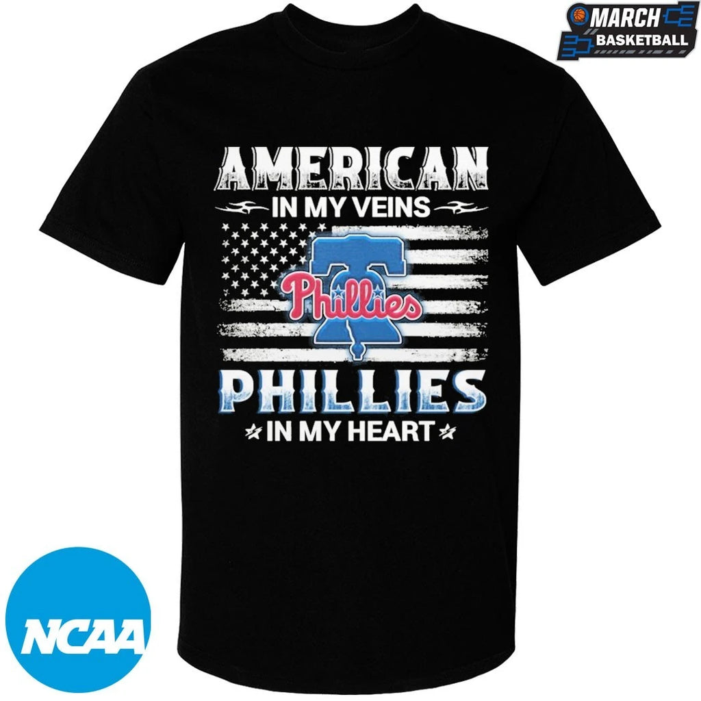 Philadelphia Phillies American In My Veins In My Heart Flag T-shirts