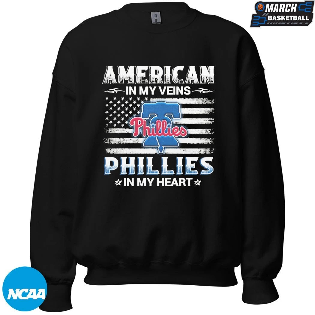 Philadelphia Phillies American In My Veins In My Heart Flag T-shirts