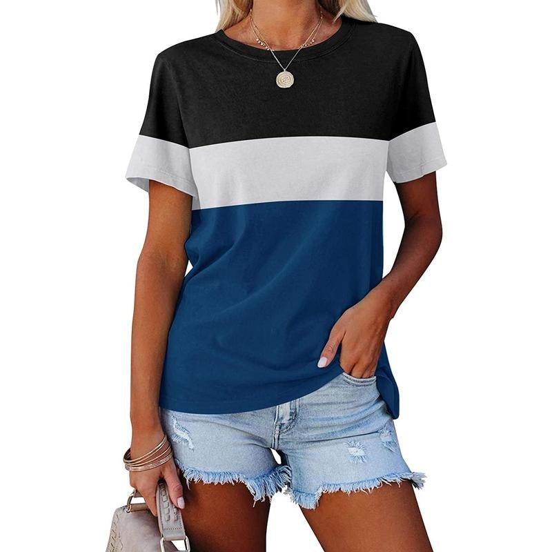 PiePieBuy Women's Summer Color Block Short Sleeve Tunic Tops Crew Neck Casual Basic Comfy Loose Fit T Shirts Hoodie,...