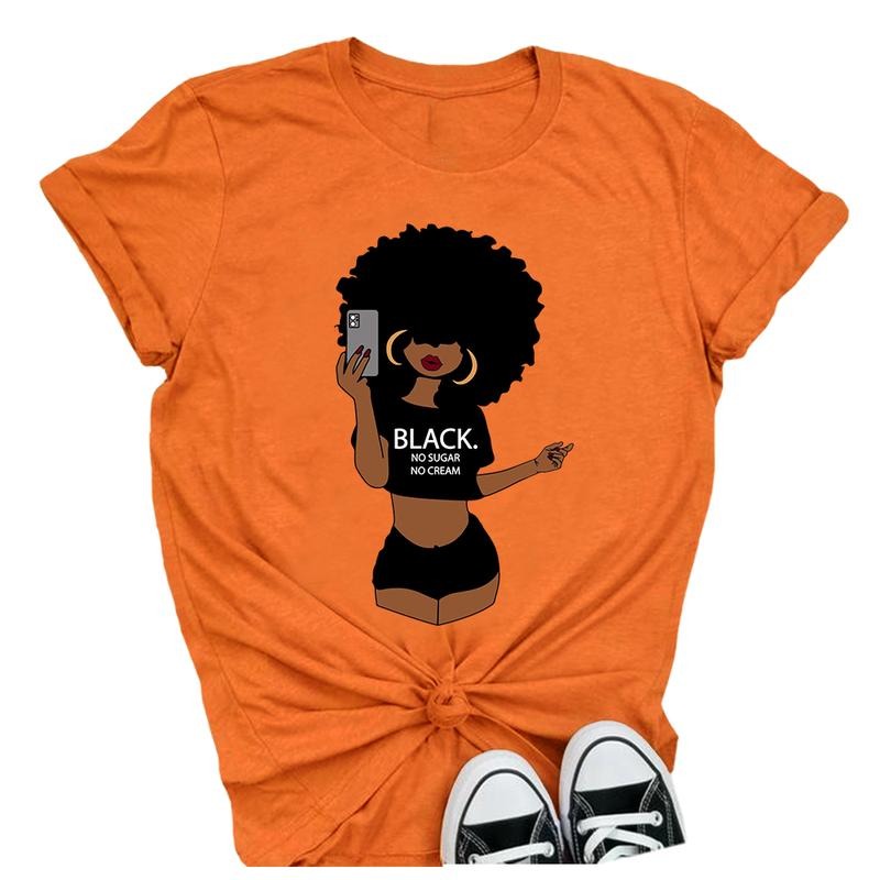 PiePieBuy Women's T Shirt Black Gial Short Sleeve Round Neck Cute Graphic Cotton Tees Tops Blouses, Yellow, Small Hoodie,...